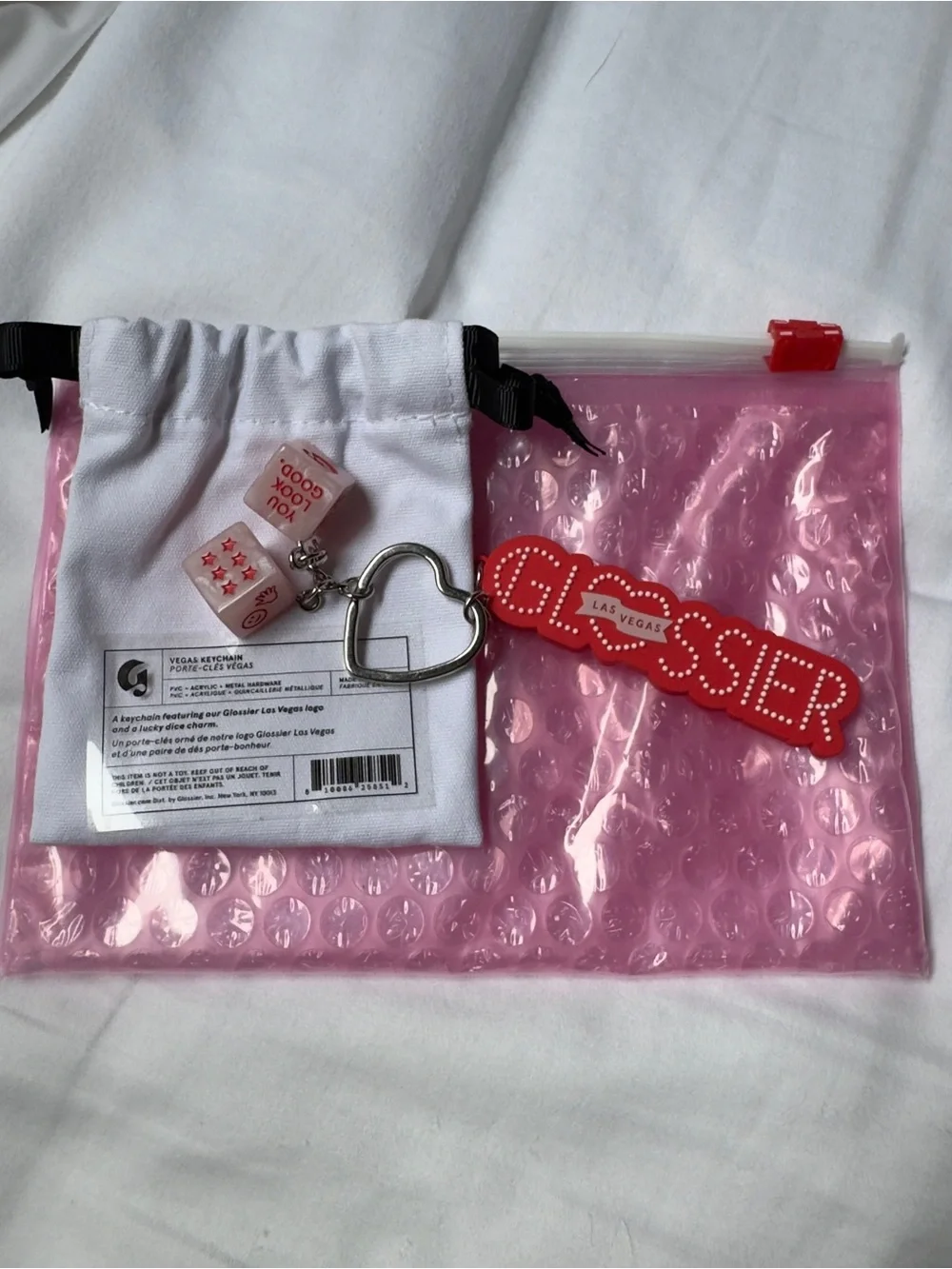 Glossier Vegas Keychain with Heart Charm & Dice Beads
